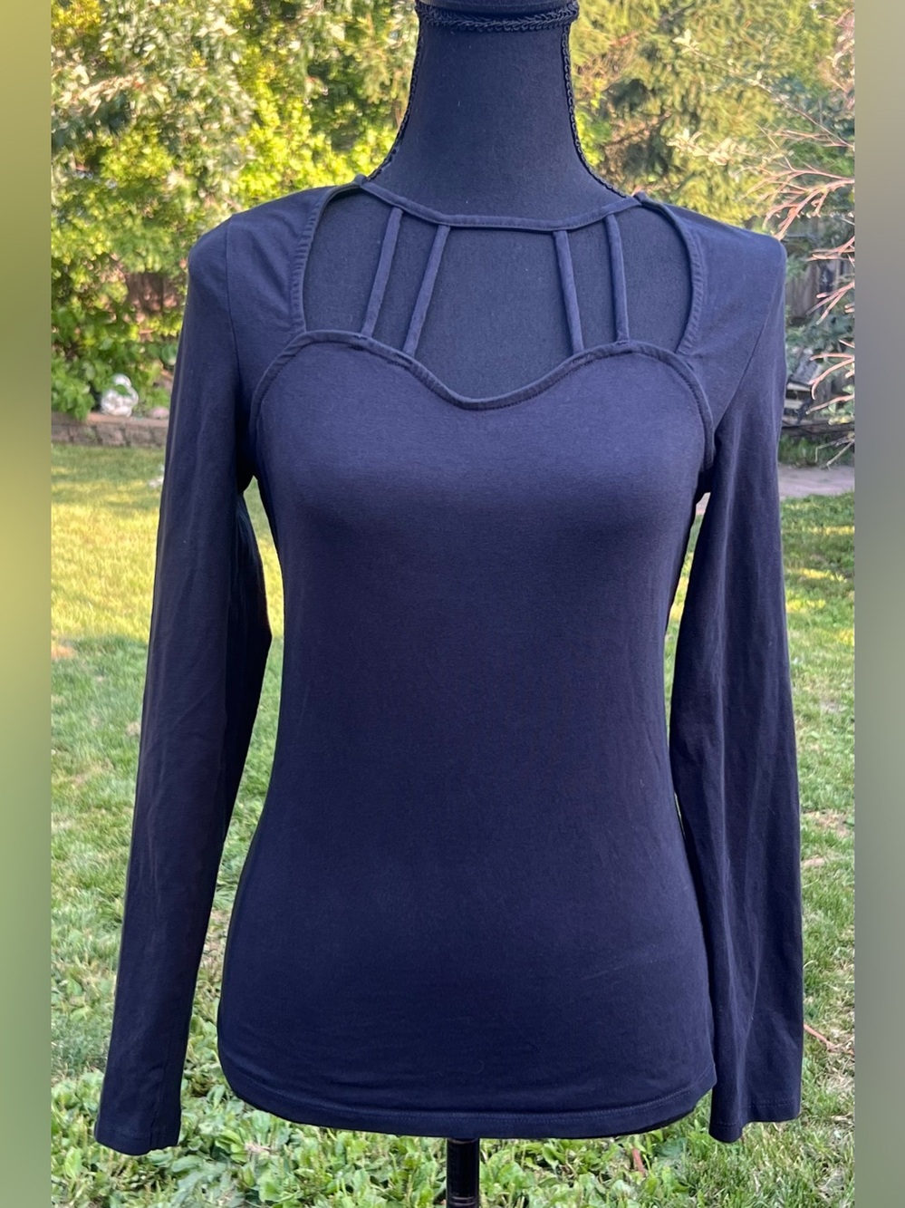 VENUS dark grey almost black Long Sleeve Cutout Cage Neck Top